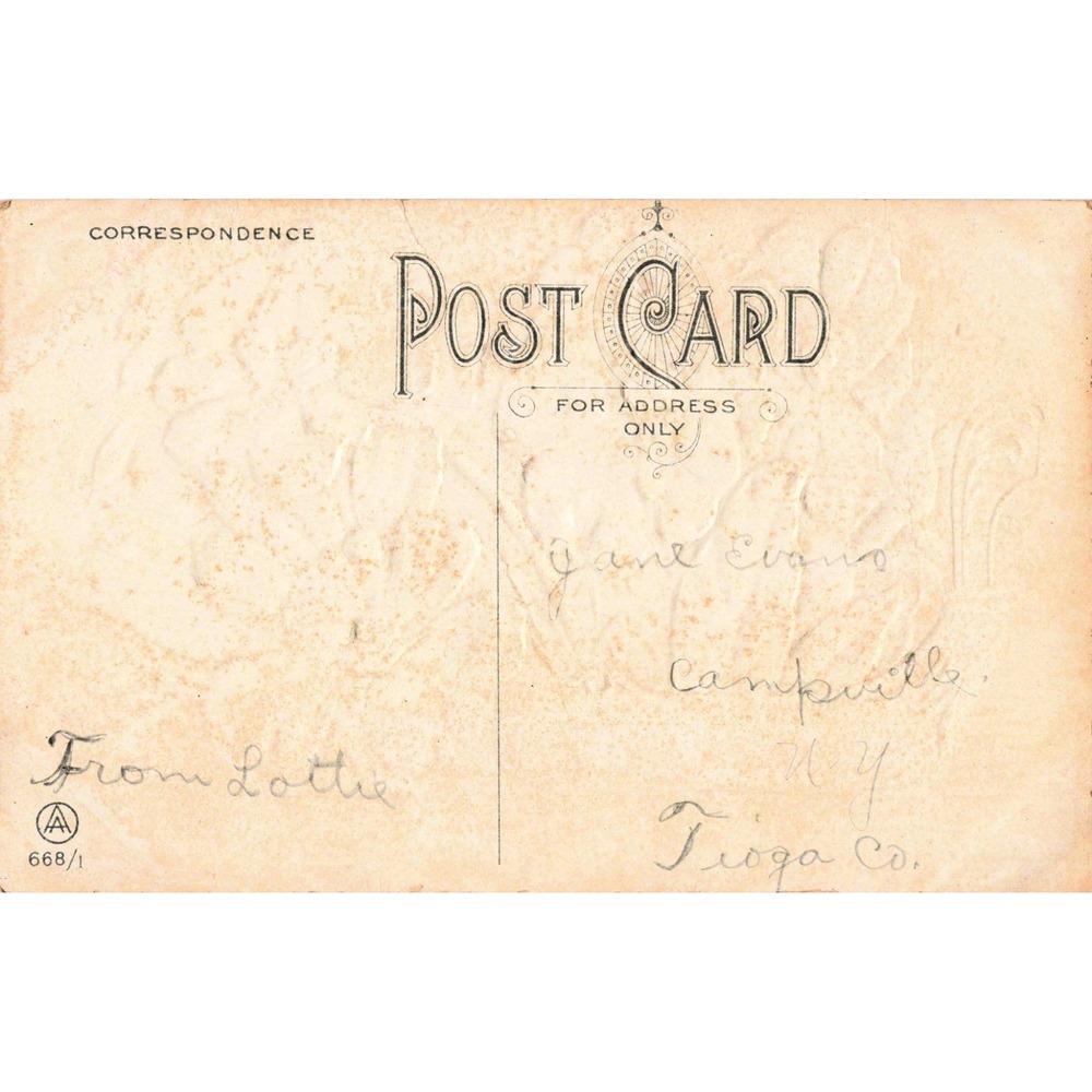 Vintage Embossed Postcard Purple Pansies Gold Scroll Floral A Series 668/1 VG - Picture 2 of 2